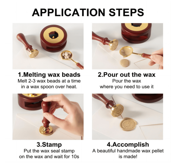 Wax sealing application steps in four images.